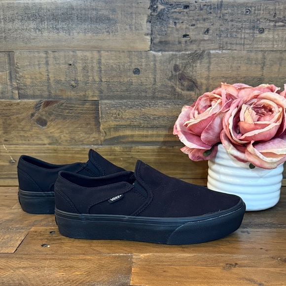 Vans Women's Asher Platform Trainers Sneaker, Canvas Black Black - Picture 1 of 5